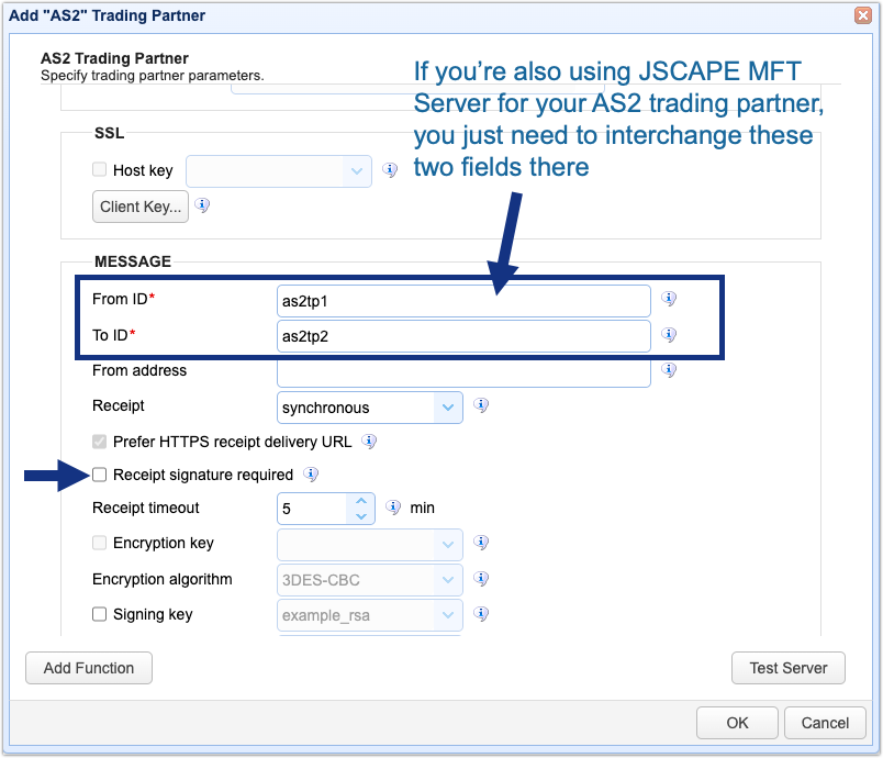 Additional screenshot of adding a Trading Partner in the JSCAPE MFT Server