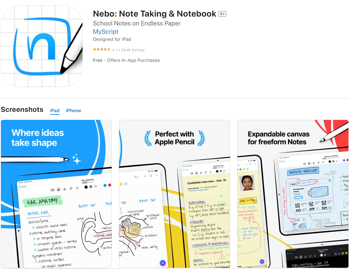 Nebo - note-taking app for iPad