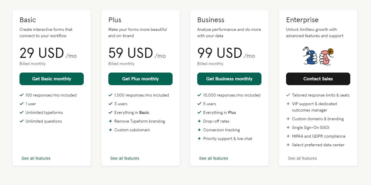 TypeForm Pricing Plans