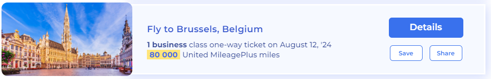 1 business class one-way ticket from Chicago (ORD) to Brussels, Belgium (BRU) 