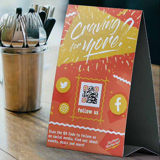 table tent card includes QR code