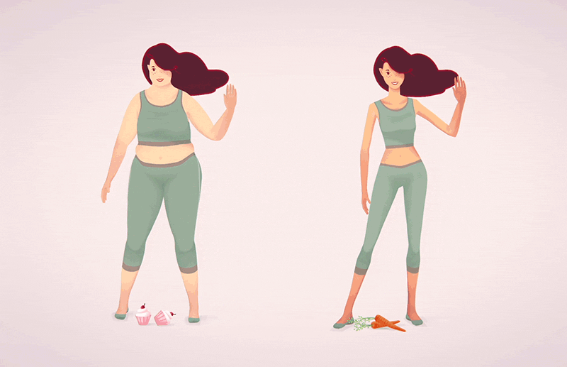 GIF of a Woman Successfully Shedding Pounds by Adopting Healthy Eating Habits