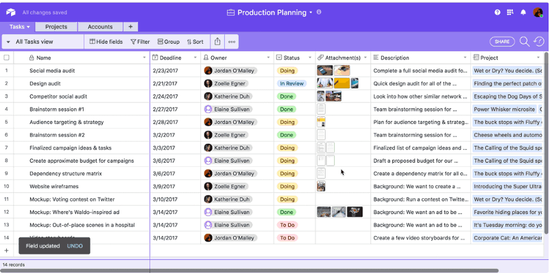 Project Management Features for Airtable