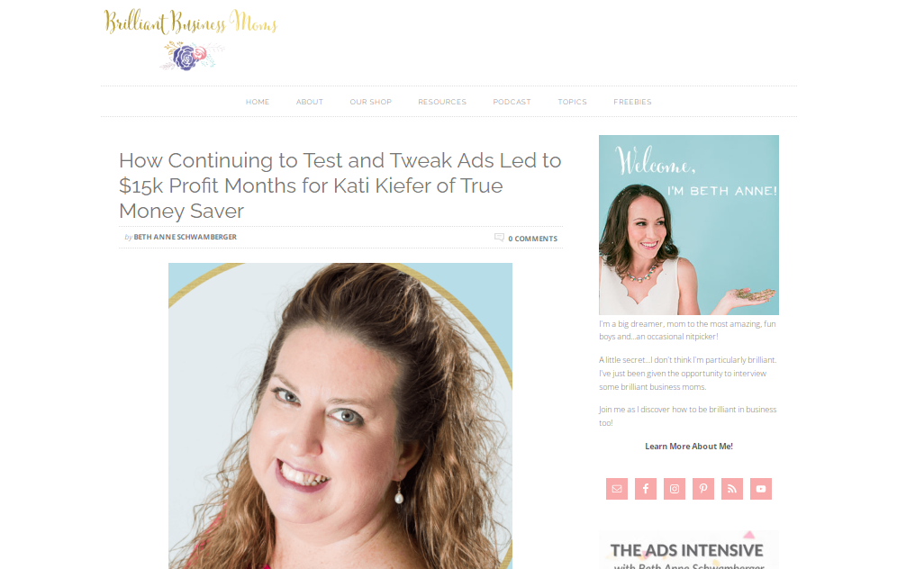 Webpage of Shopify Blog - Brilliant Business Moms