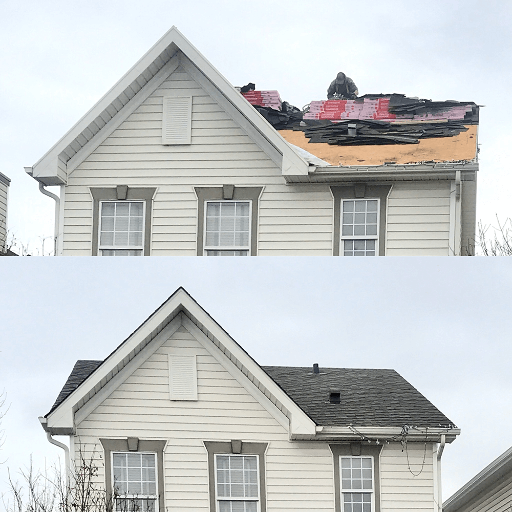 The "before and after" photos of a project involving re-roofing in Calgary