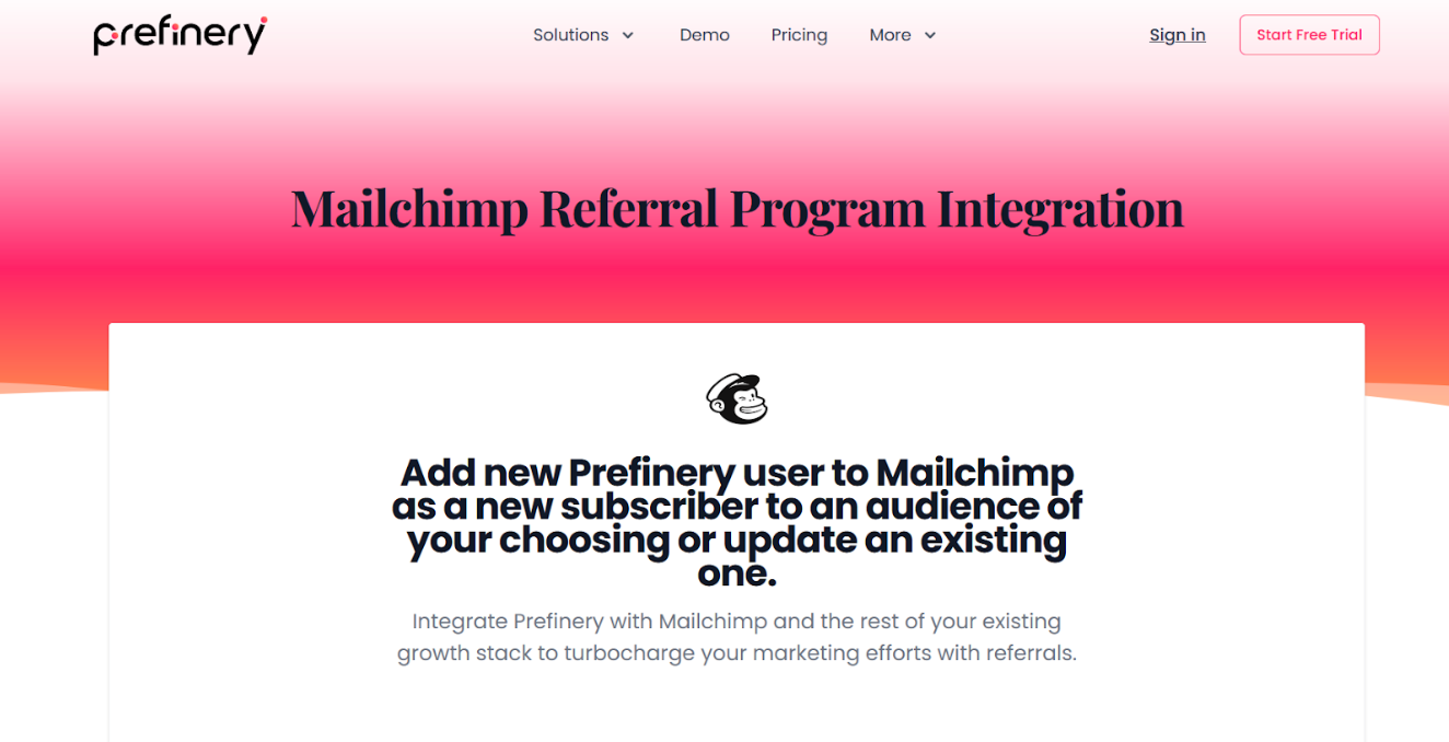 Prefinery and MailChimp referral integration webpage.