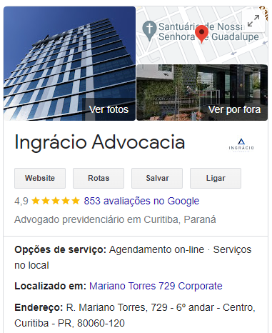 Avaliação da Ingrácio no Google em 2023