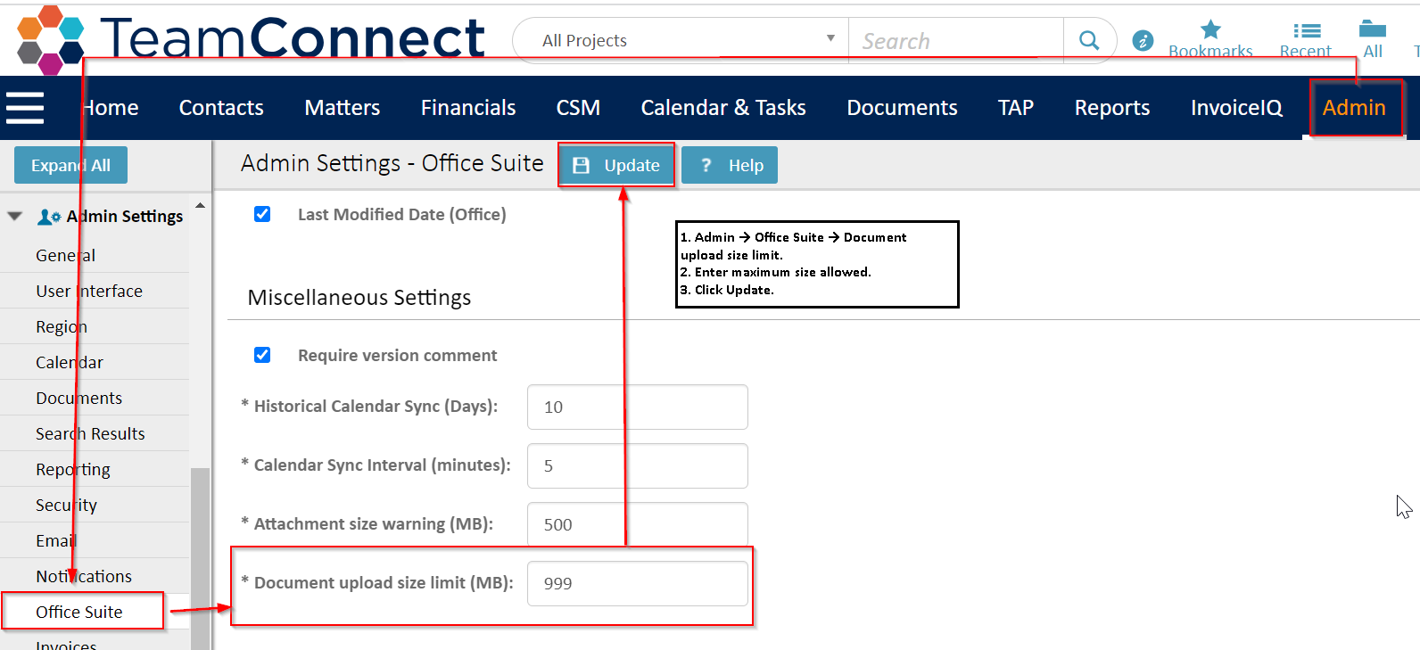 Set Document Upload Size