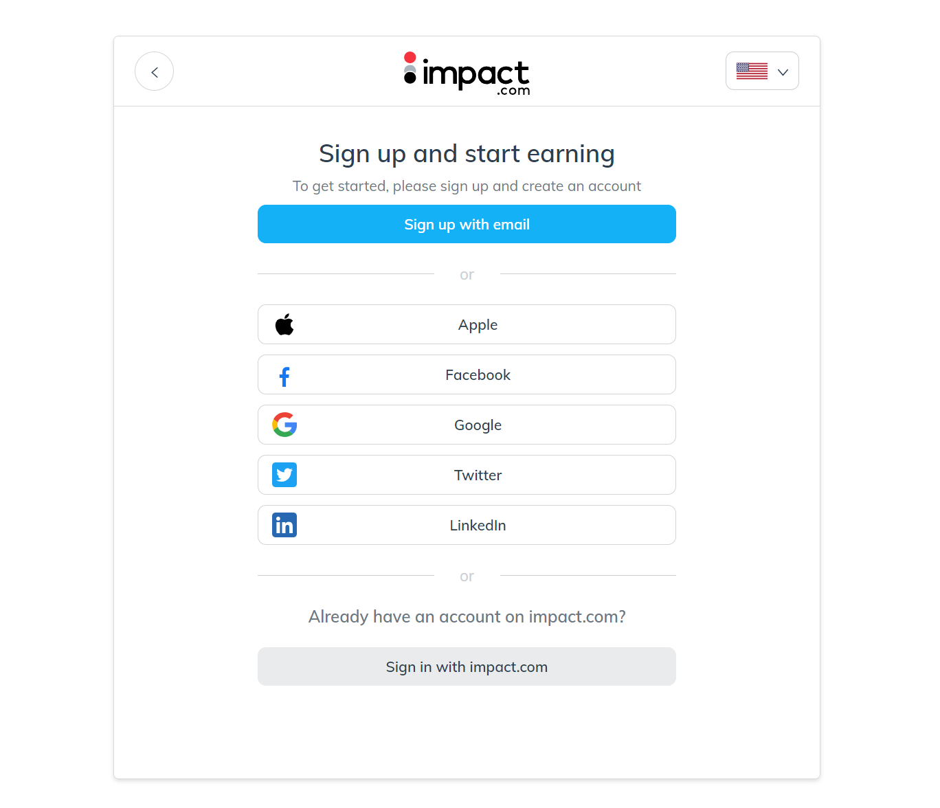 Impact Radius Sign up form page