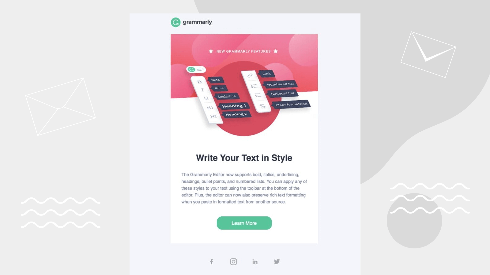 Grammarly product launch/feature announcement email example