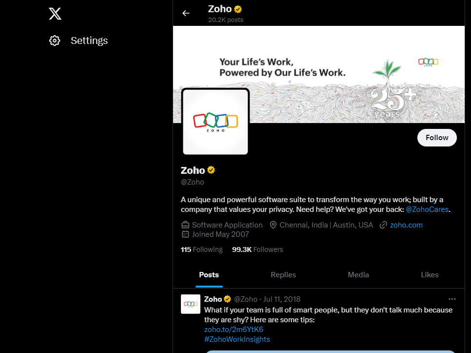 zoho X account