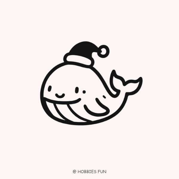 easy to draw whale, Whale with Santa Hat