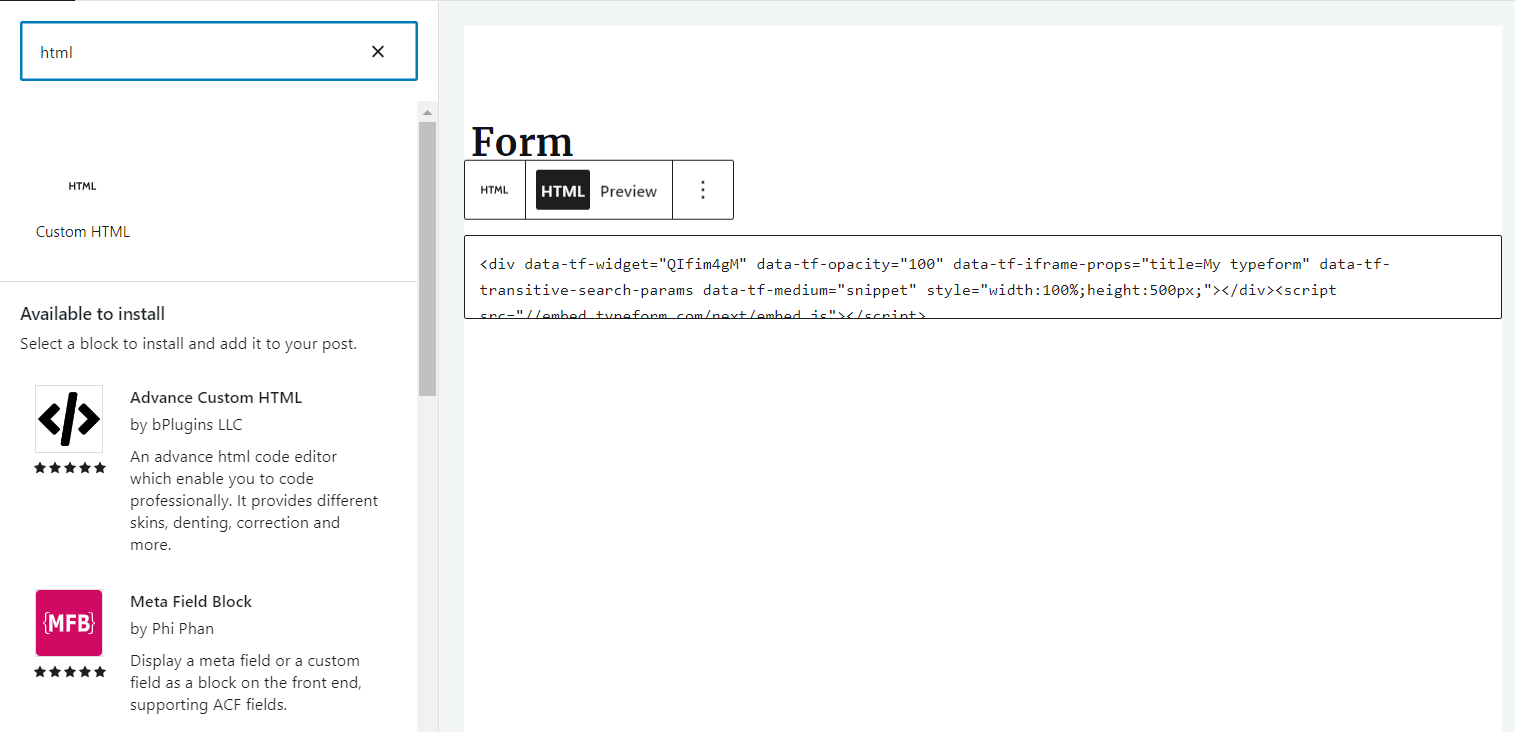 typeform in WordPress