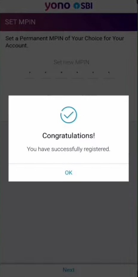 sbi app Congratulations Message