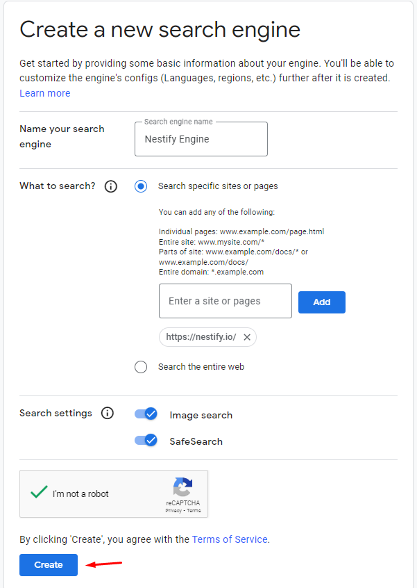 Create a new search engine