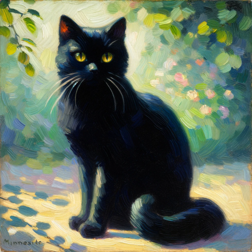 A sample image of a black cat in impressionist style