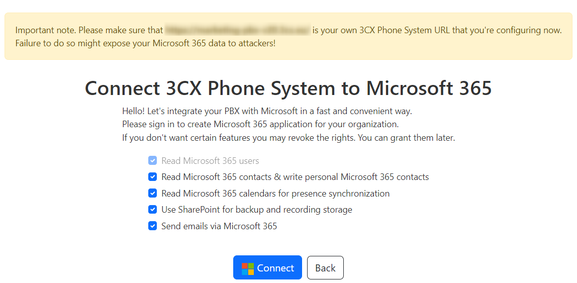 Conecte ao Sistema Telefônico 3CX para Microsoft 365