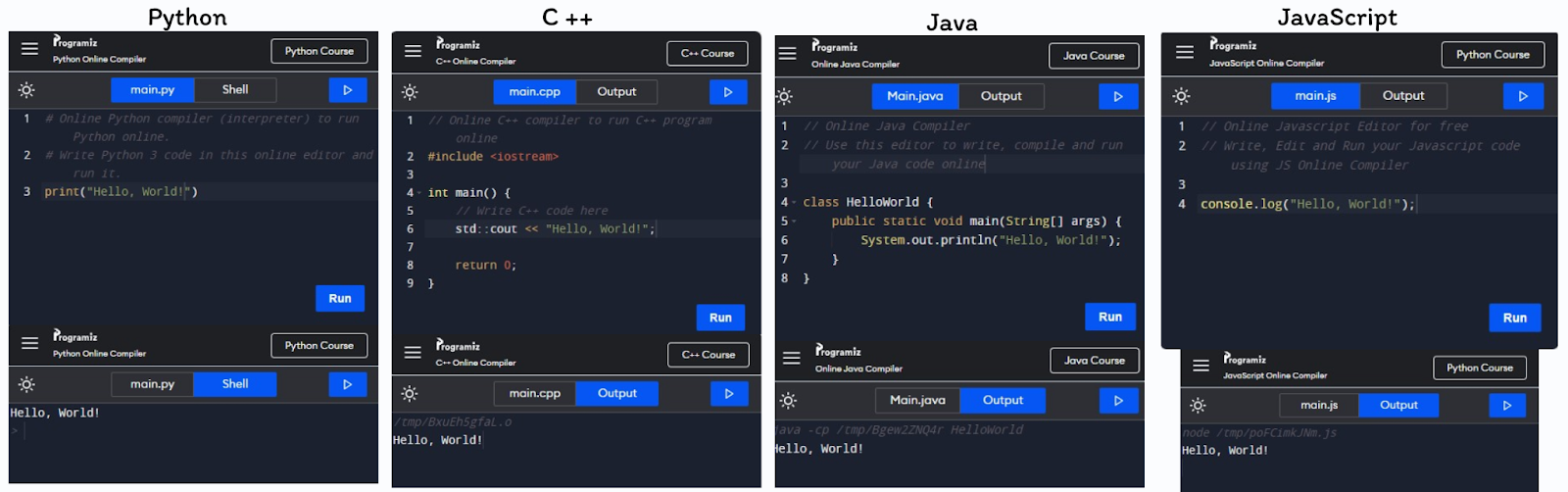 Comparing the syntax of different programming languages using the ProgramWhiz online compiler