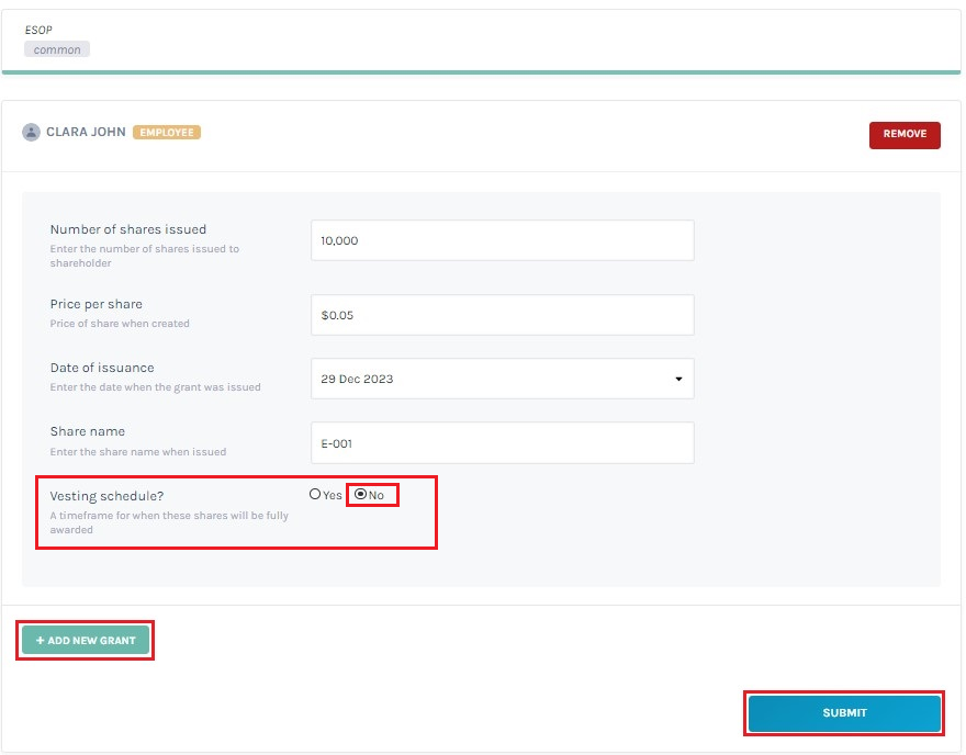 add vesting schedule 