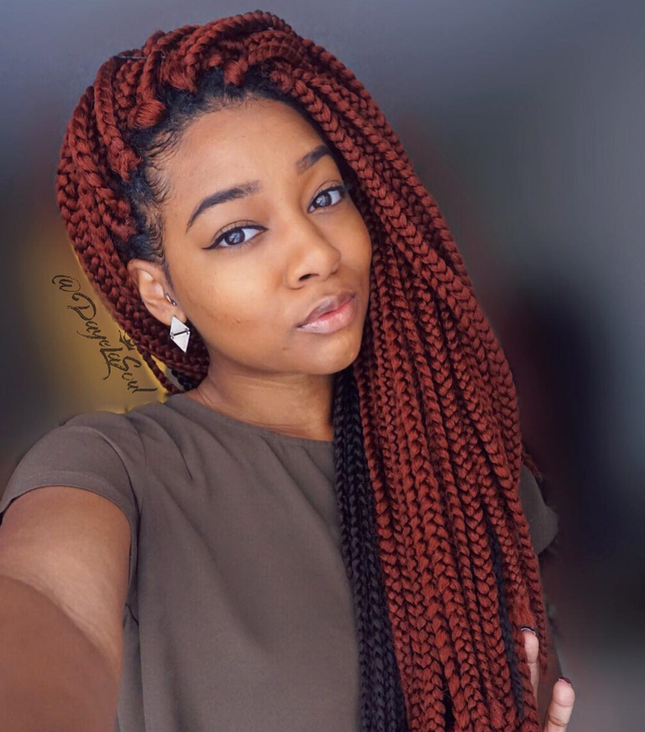 Two-Tone Auburn Big Box Braids Hairstyle