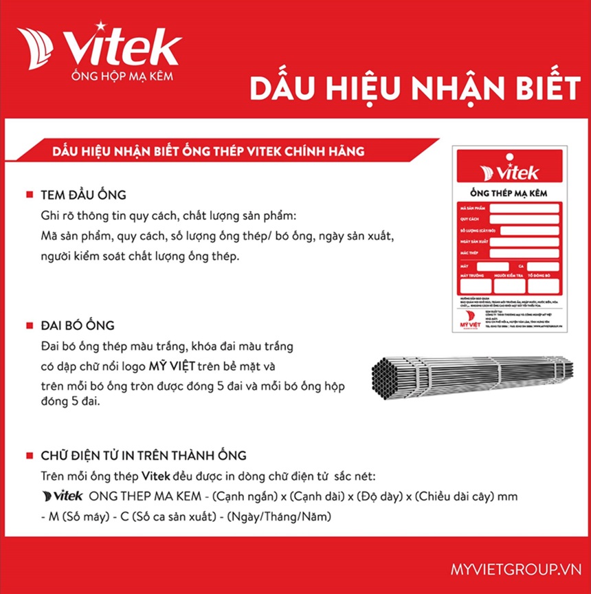 Dấu hiệu nhận biết ống thép mạ kẽm Vitek chính hãng