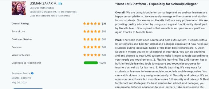 Moodle review on Capterra