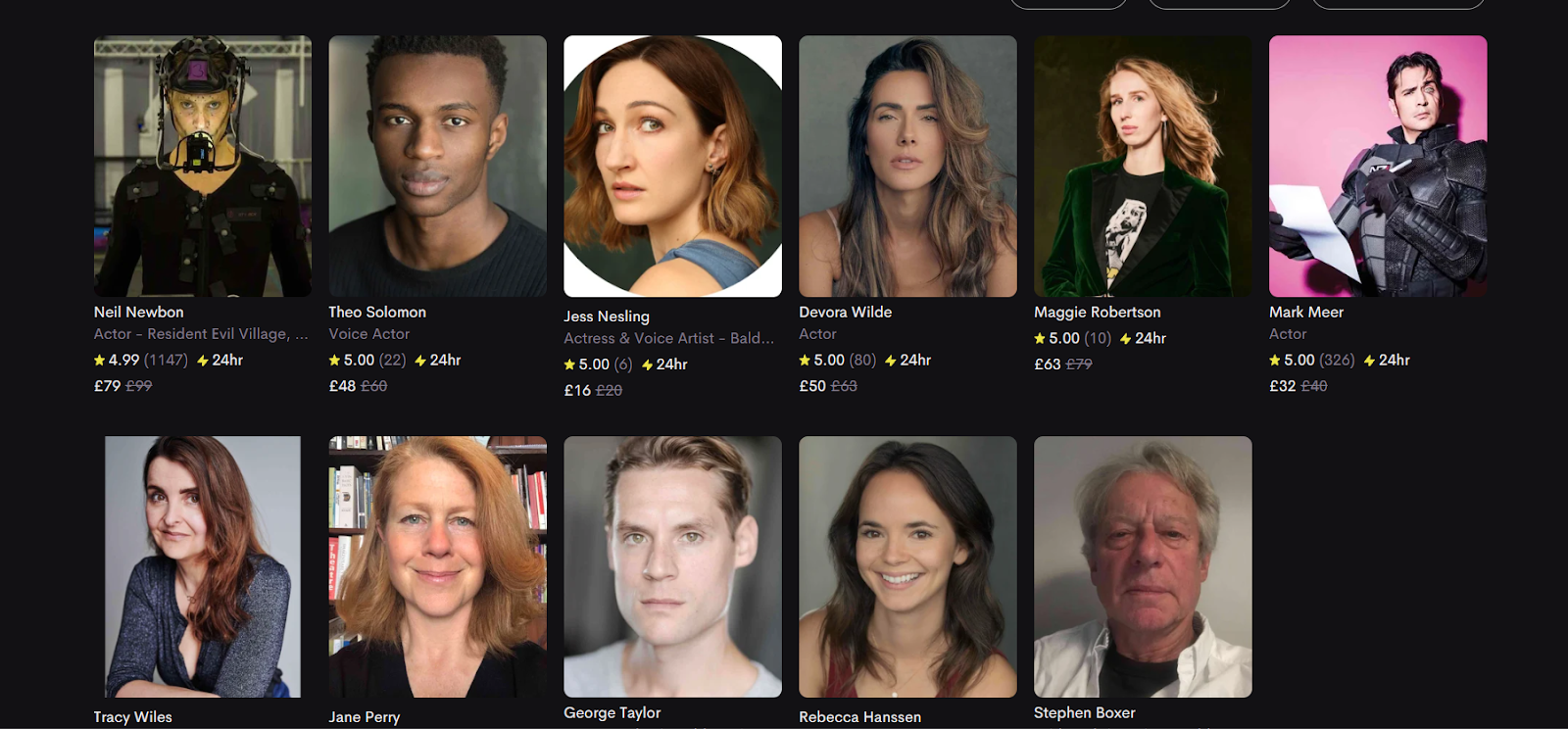 A screenshot of the available Baldur's Gate 3 actors on Cameo. 