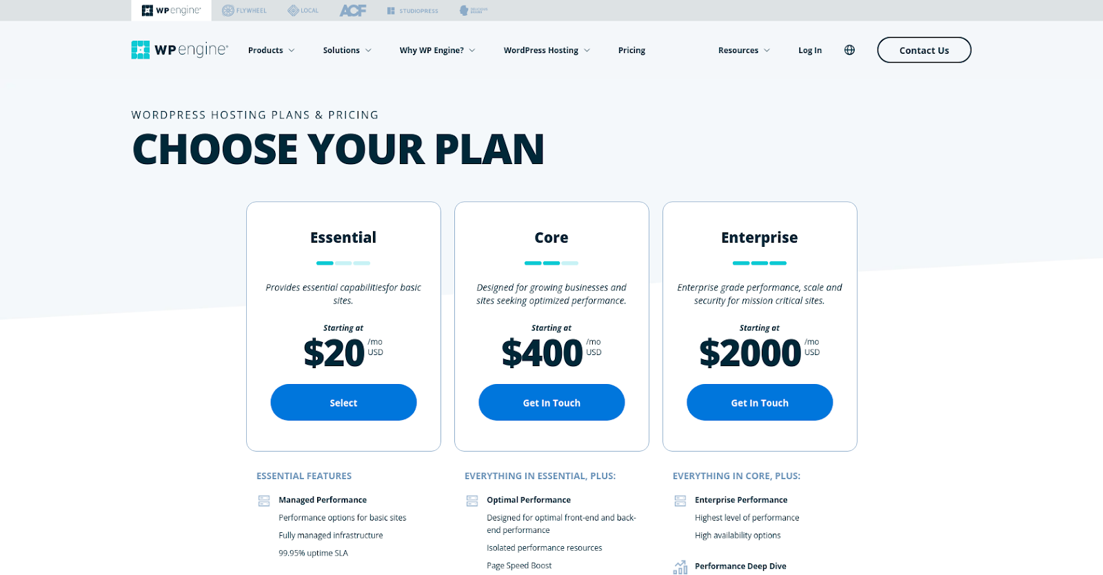 WP Engine pricing plans