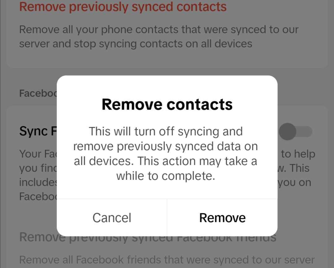 removing previously synced contacts on tiktok