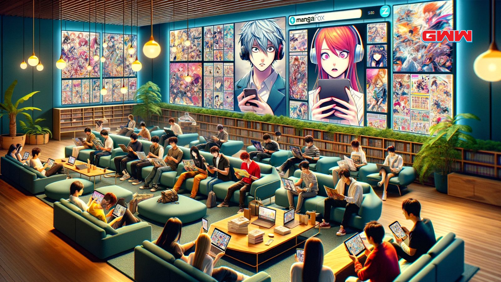People reading manga on MangaFox through various devices