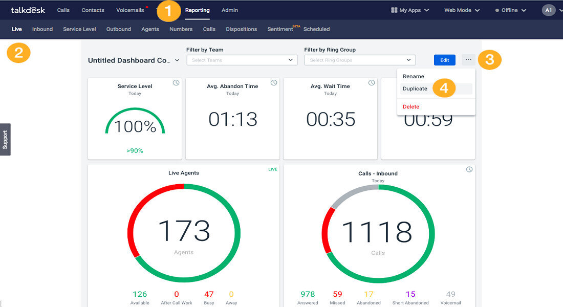 Talkdesk call centre solution unified dashboard