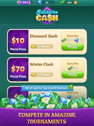 Players can participate in cash tournaments of varying prize pools