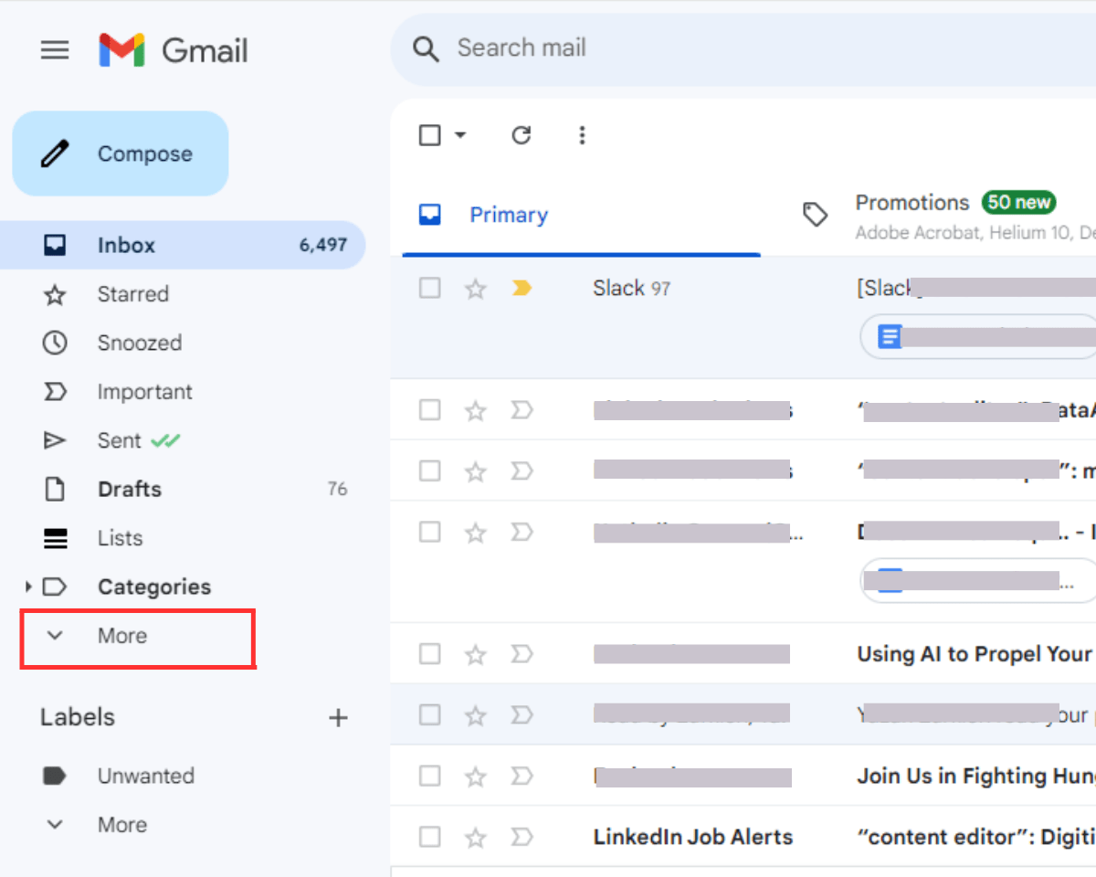 More button in Gmail inbox