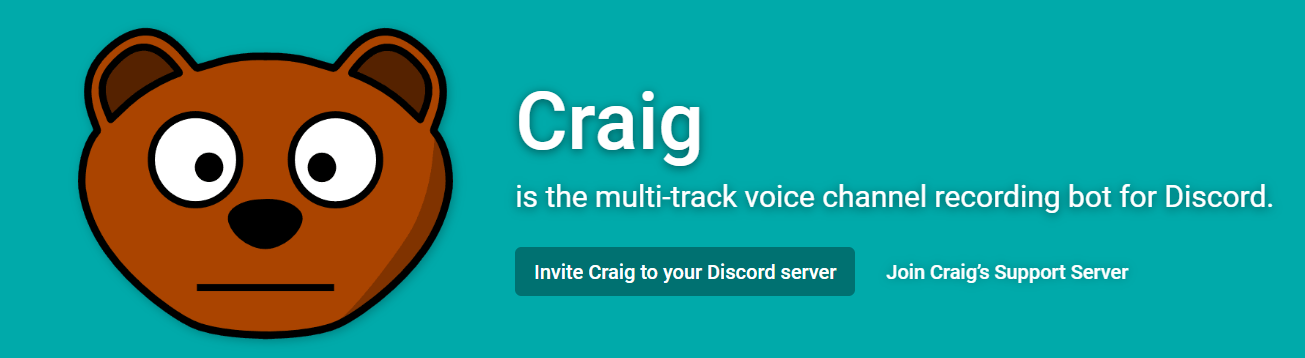 Craig website main page screenshot with a button “Invite Craig to your Discord server”