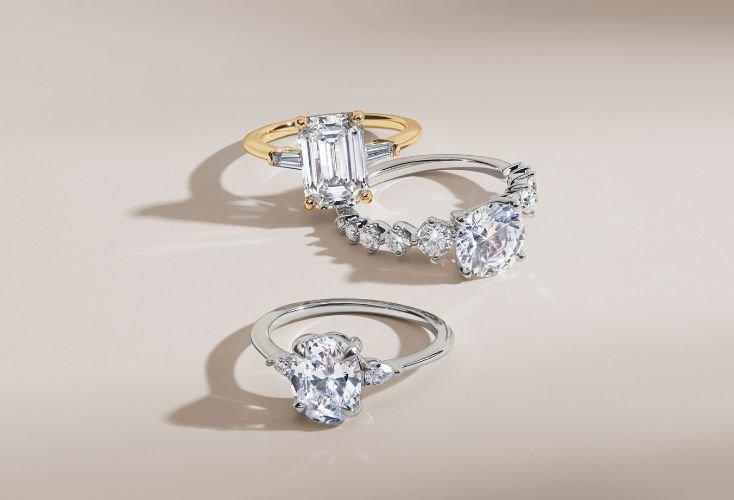 Assortment of diamond engagement rings.
