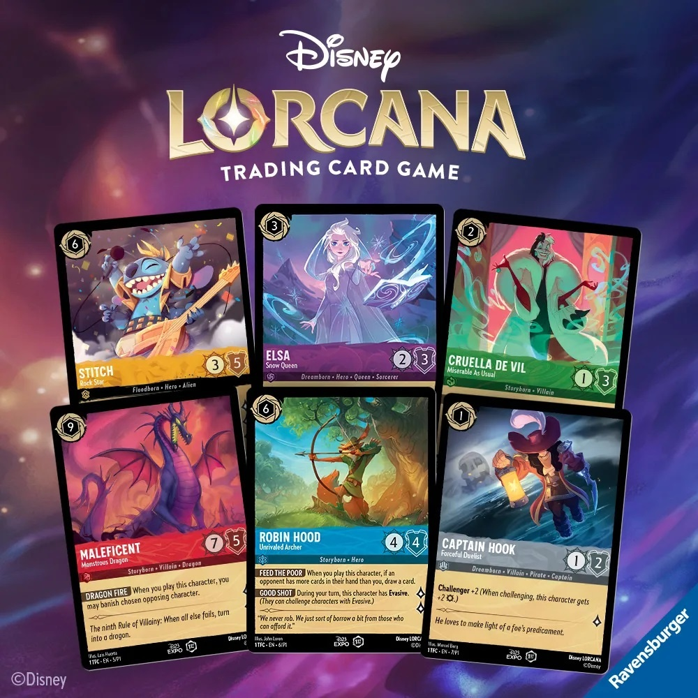 DIsney lorcana staple cards in the sets