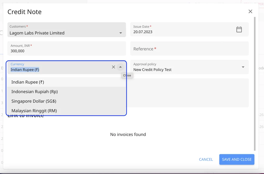 Create credit notes with different currencies