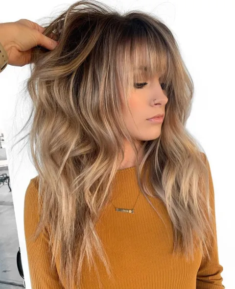 Golden-Bronde Razored Long Hairstyle