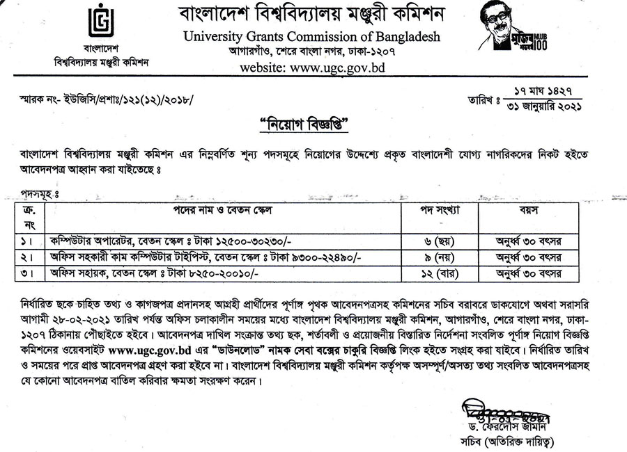 University Grants Commission job circular