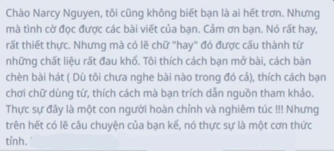 Tin nhắn của người đọc gửi cho tôi trên Spiderum. Tôi vui cả ngày hôm đó.