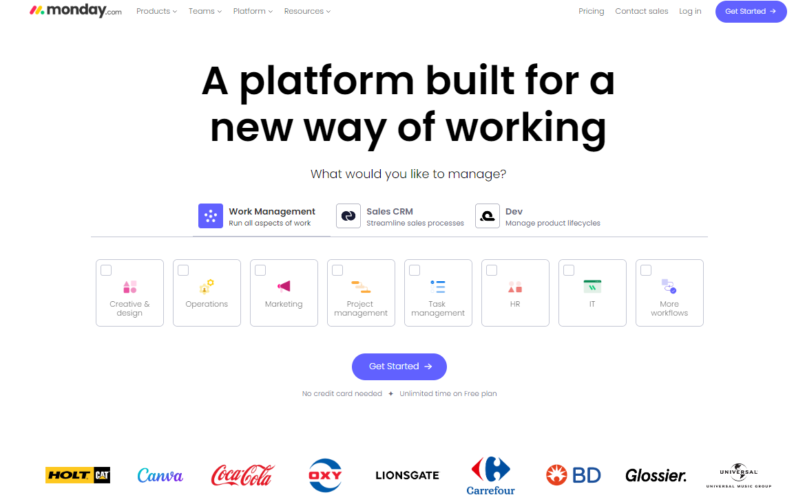 A platform built for a new way of working with Monday