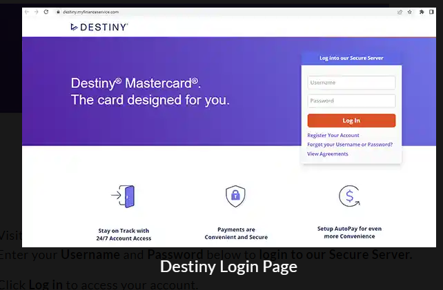 Destiny Credit Card Login Step 3