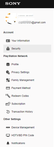 remove email from psn account select security tab