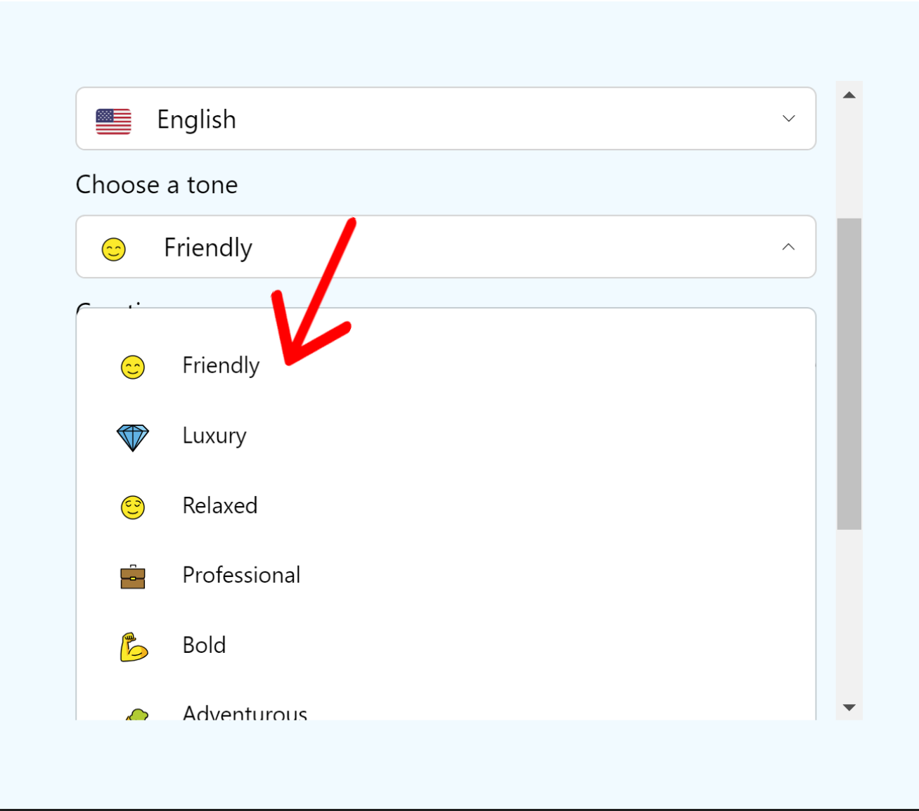 A dropdown which has different tones for your content.