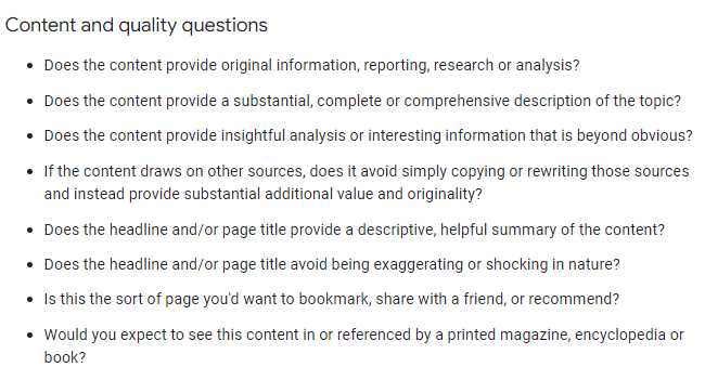 Google’s content quality questions