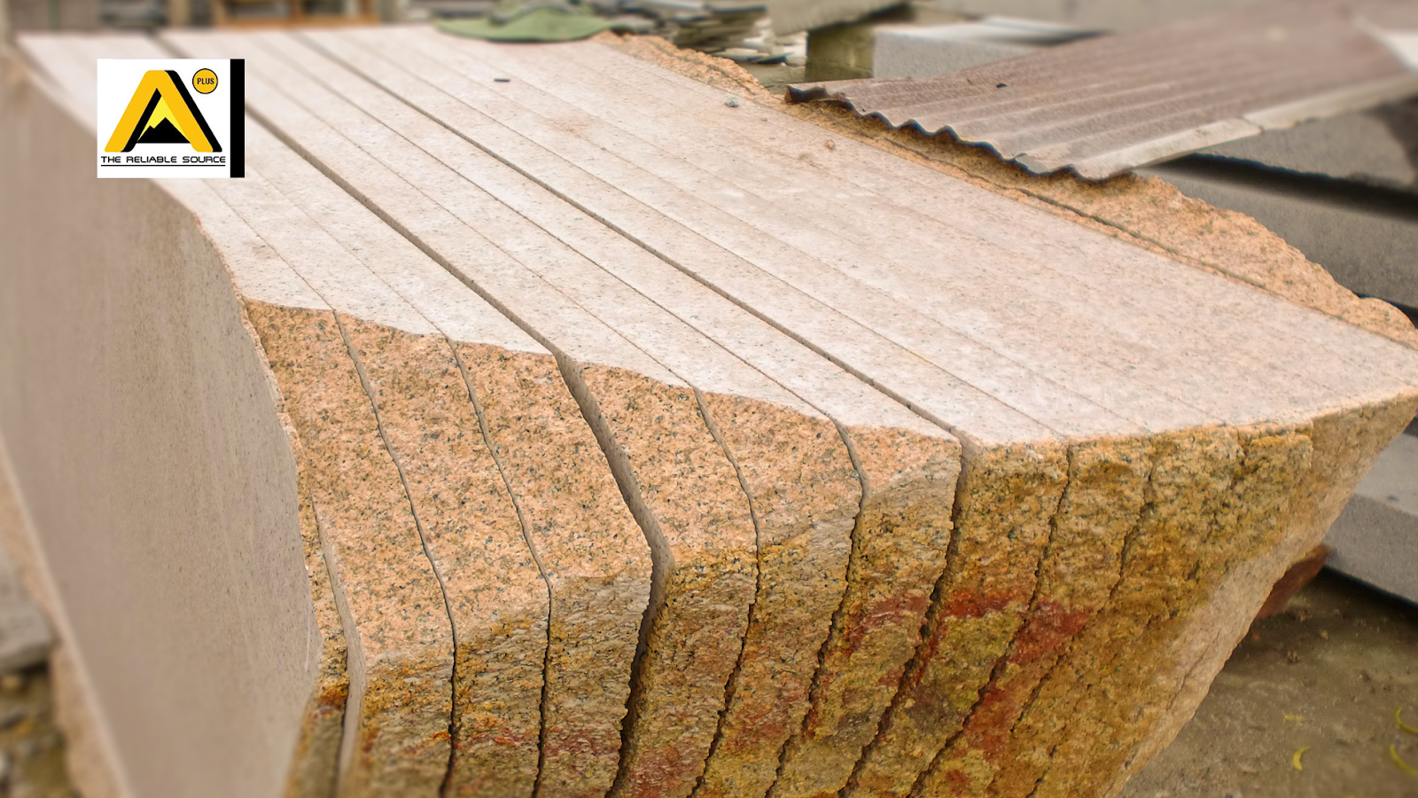 A granite chunk was cut into manageable slabs