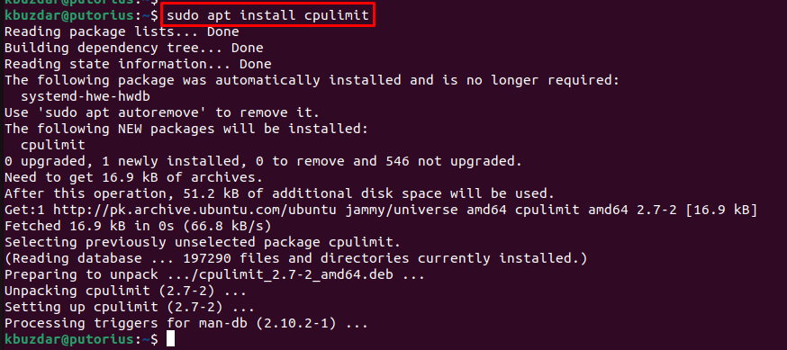 ubuntu install cpulimit command line