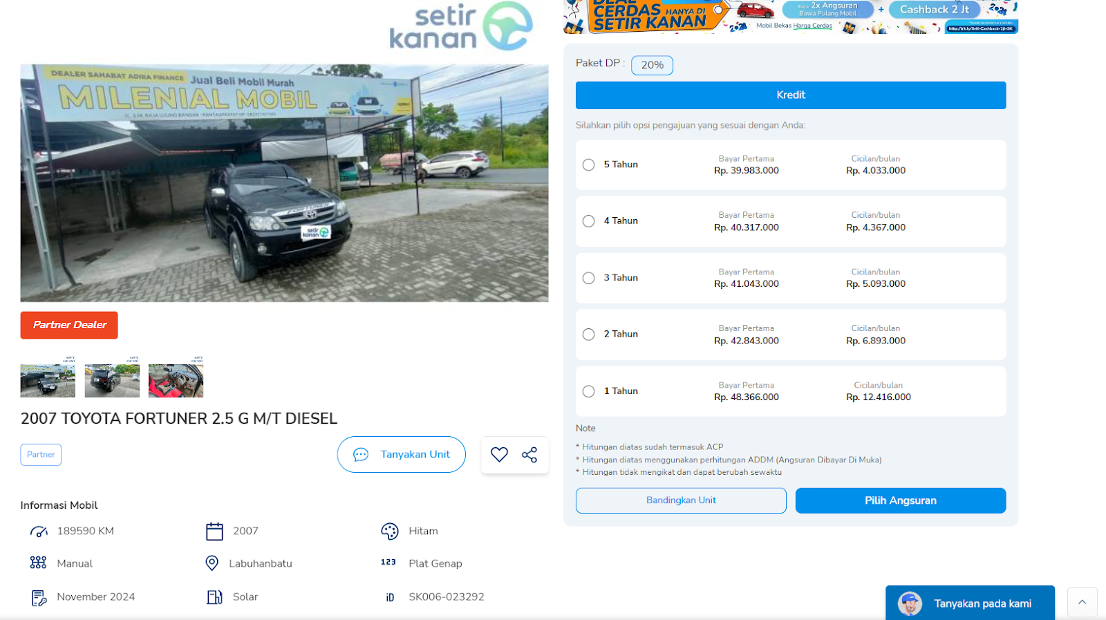 Simulasi Kredit Fortuner Bekas