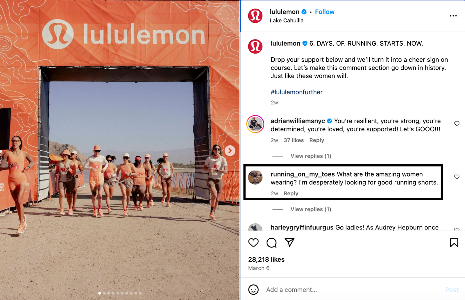 Screenshot of Lululemon’s Instagram post