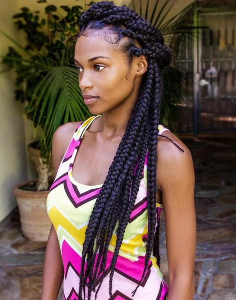 Half-Up Halo Big Box Braids Hairstyle